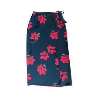 Vintage 90's Jouly Moody Floral Midi Wrap Skirt Black Red Romantic Whimsy Goth L